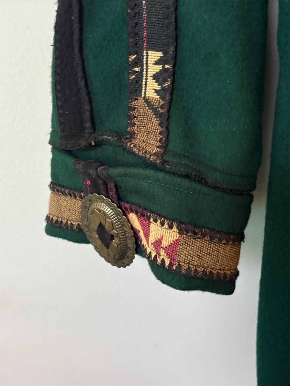 Coloratura Wool Green Patterned Jacket w Tribal Patch Pockets Small / Medium - Picture 3 of 6